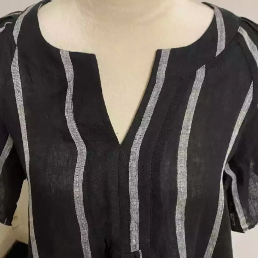 Miou Muse Linen V-Neck Stripe Dress